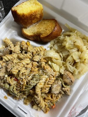 Food plate with cabbage and pasta